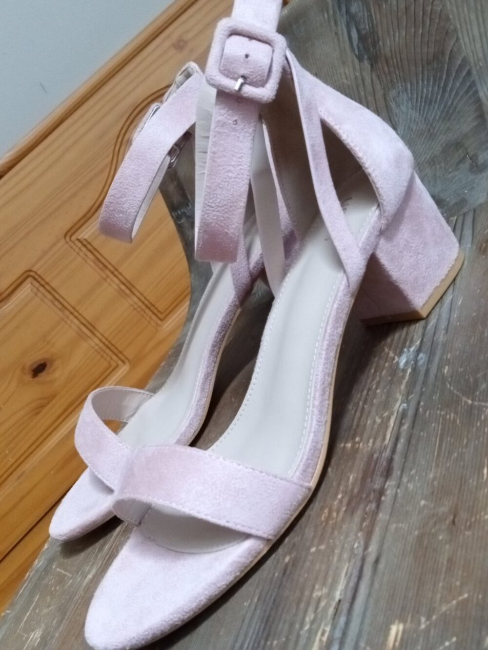 Allegra K Women's Size 7.5 Ankle Strap Block Heel Buckle Open Toe Light Pin